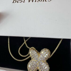 #29 Gold Pave Clover Pendant Necklace - Women Jewelry